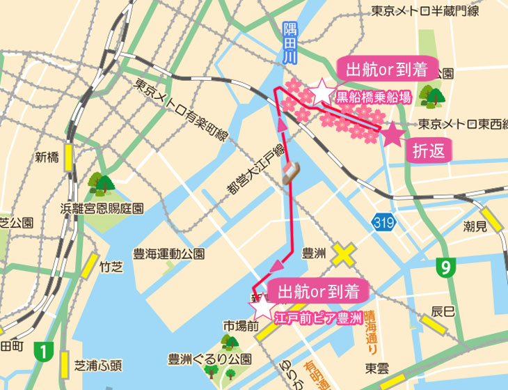 [黒船橋乗船場]お花見クルージング運航マップ